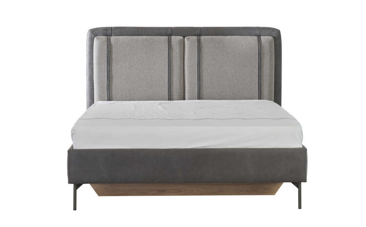 Floyd Nubuck Smoke Upholstered Bedstead With Base And Headboard 160x200 - 1