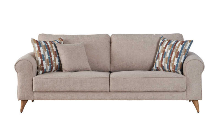 Monica Cream 3-Seater with Colorful Throw Pillows - 